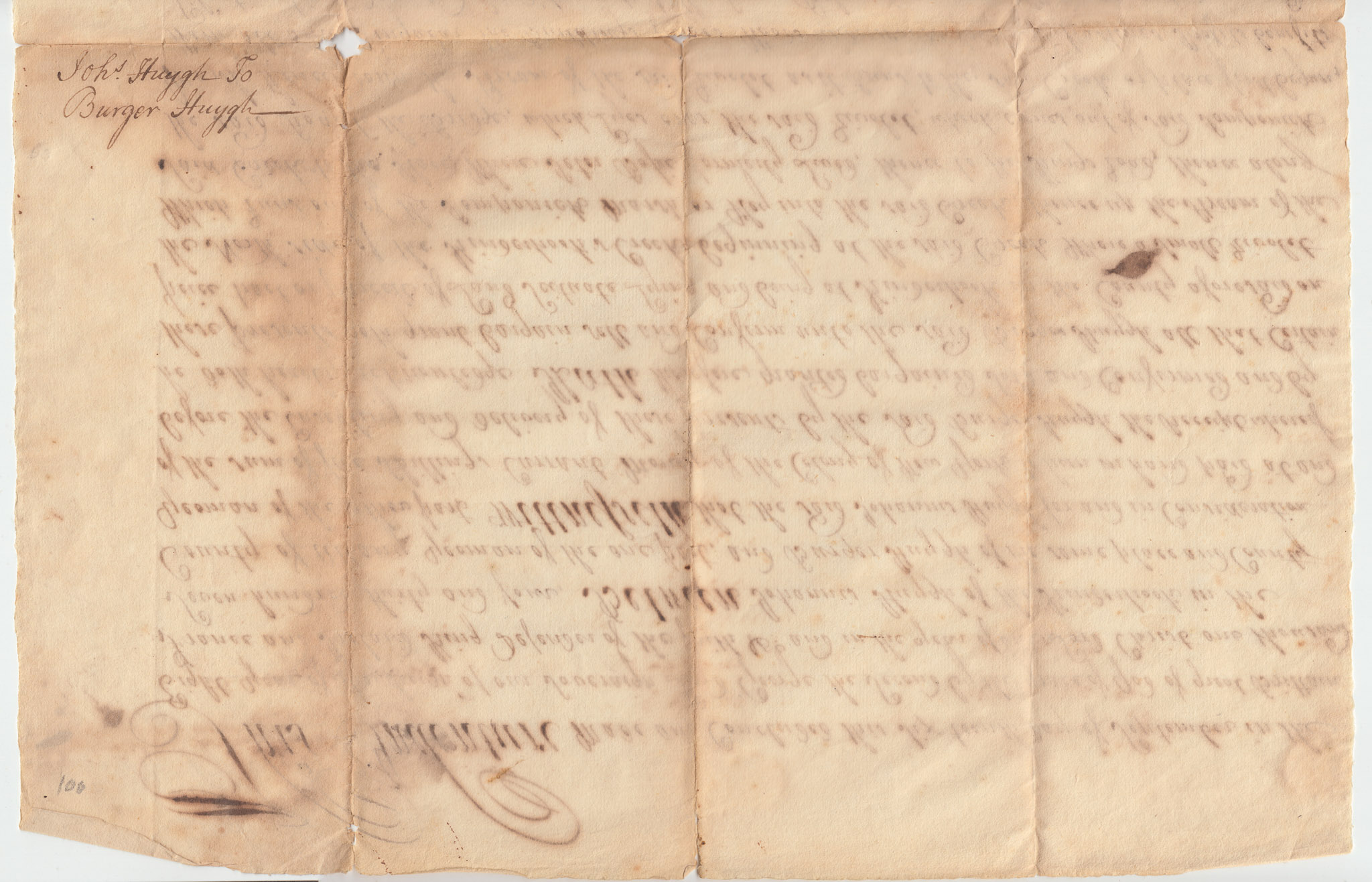 BH013 1734-09-16 First Half of a Two-Document Lease and Release Conveyance Between Johannis Huygh and Burger Huygh, reverse